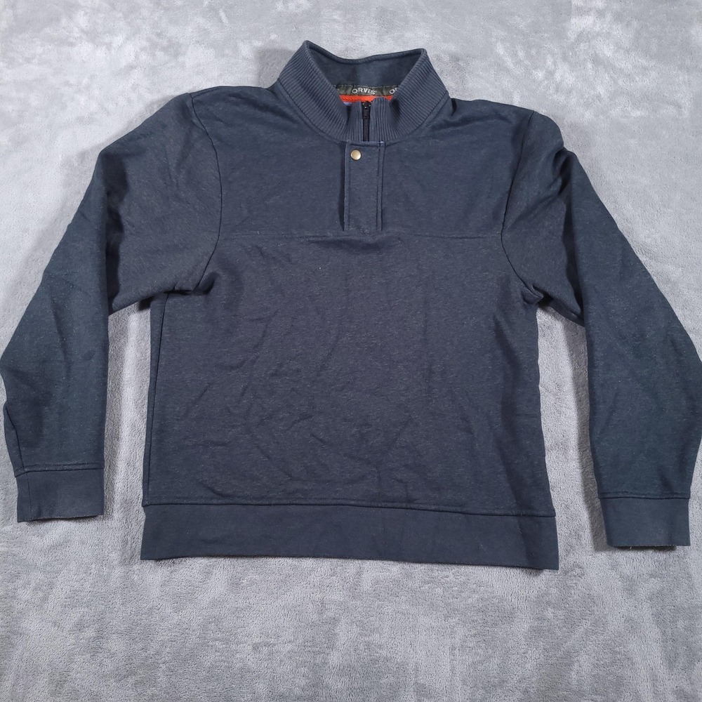 Orvis Pullover Sweater Mens Medium Gray Quarter Zip Mock‎ Neck Cotton Blend